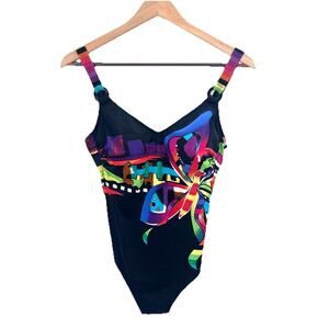 Vintage Sunflair Colorful Butterfly One Piece Swimsuit Womens Size 12 - C Cup